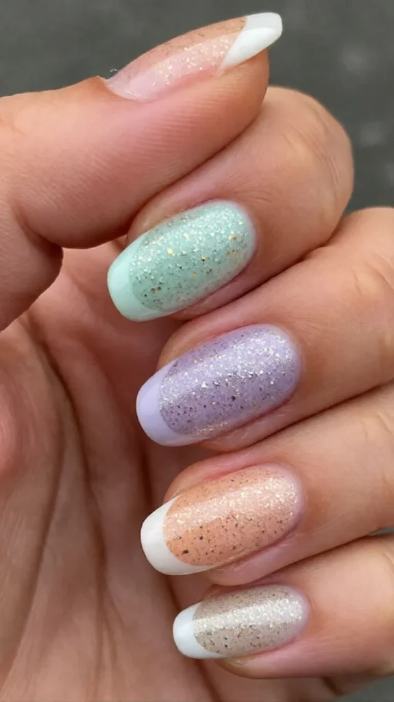 Glitter Easter French Tip Nails