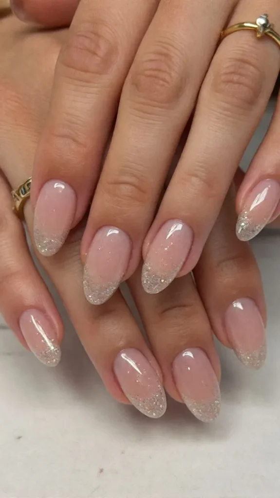 Nude Glitter Tip Easter Nails