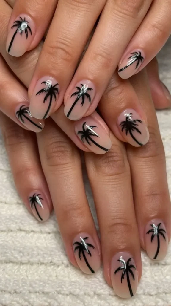 Palm Tree Silhouette Nails