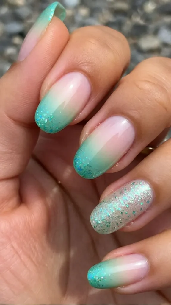 Sea Foam Glitter Tips
